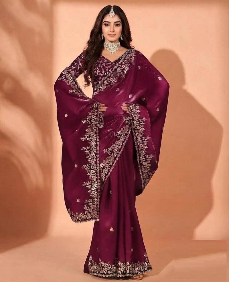 Jimmy choo embroidery work embellished wedding wear saree unstitched blouse piece