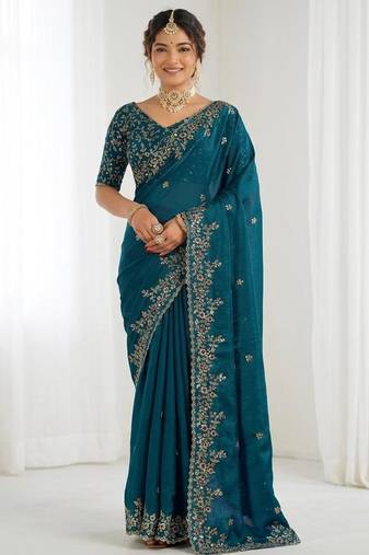Jimmy choo embroidery work embellished wedding wear saree unstitched blouse piece