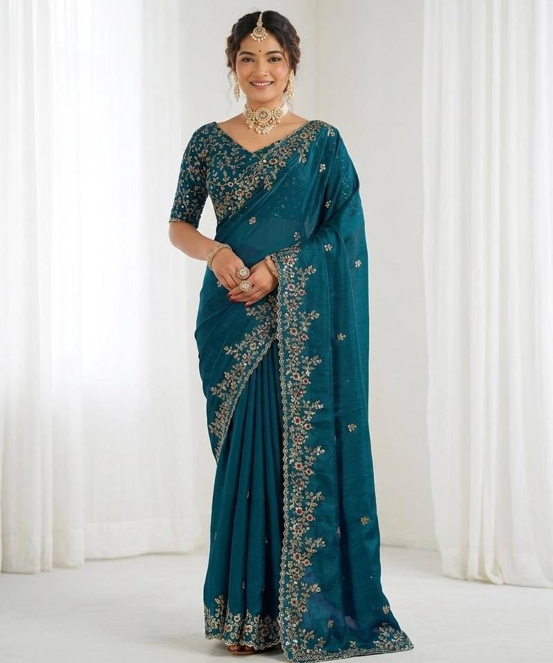 Jimmy choo embroidery work embellished wedding wear saree unstitched blouse piece