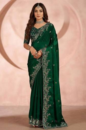 Jimmy choo embroidery work embellished wedding wear saree unstitched blouse piece
