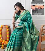 teal woven design silk blend ready to wear saree | pre draped party wear saree