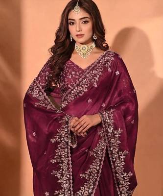 Jimmy choo embroidery work embellished wedding wear saree unstitched blouse piece 4