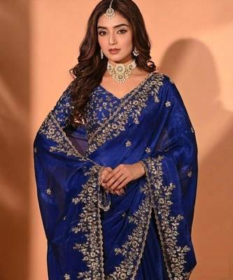 Jimmy choo embroidery work embellished wedding wear saree unstitched blouse piece 2