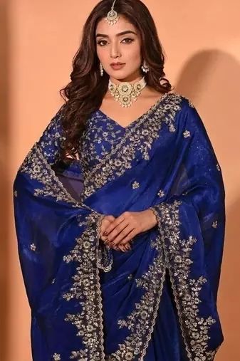 Jimmy choo embroidery work embellished wedding wear saree unstitched blouse piece