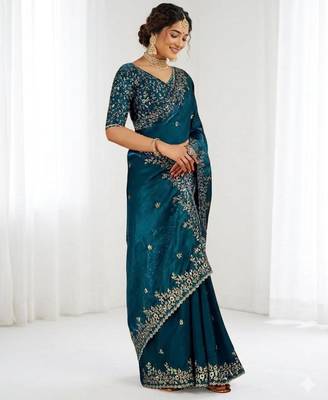 Jimmy choo embroidery work embellished wedding wear saree unstitched blouse piece 4
