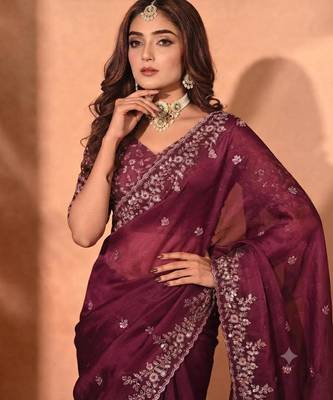 Jimmy choo embroidery work embellished wedding wear saree unstitched blouse piece 5