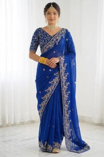Jimmy choo embroidery work embellished wedding wear saree unstitched blouse piece