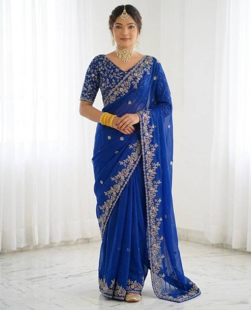 Jimmy choo embroidery work embellished wedding wear saree unstitched blouse piece