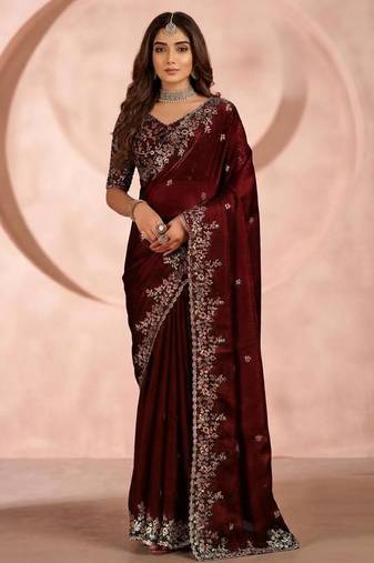 Jimmy choo embroidery work embellished wedding wear saree unstitched blouse piece