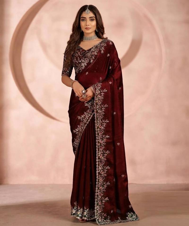 Jimmy choo embroidery work embellished wedding wear saree unstitched blouse piece
