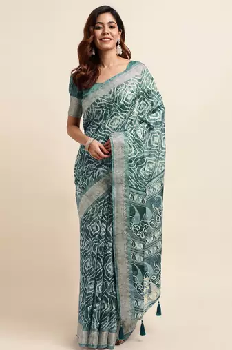 teal shibori/tie & dye print cotton blend ready to wear saree with pocket | pre draped party wear saree
