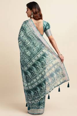teal shibori/tie & dye print cotton blend ready to wear saree with pocket | pre draped party wear saree 3