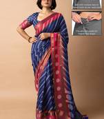 blue stripes print cotton silk ready to wear saree | pre draped party wear saree