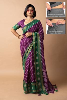 magenta stripes print cotton silk ready to wear saree | pre draped party wear saree 1