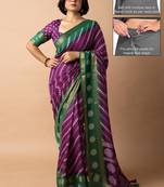 magenta stripes print cotton silk ready to wear saree | pre draped party wear saree