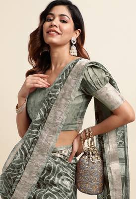 green shibori/tie & dye print cotton blend ready to wear saree with pocket | pre draped party wear saree 3