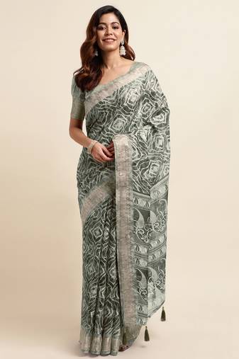 green shibori/tie & dye print cotton blend ready to wear saree with pocket | pre draped party wear saree