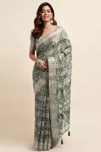 green shibori/tie & dye print cotton blend ready to wear saree with pocket | pre draped party wear saree