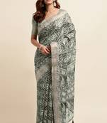 green shibori/tie & dye print cotton blend ready to wear saree with pocket | pre draped party wear saree