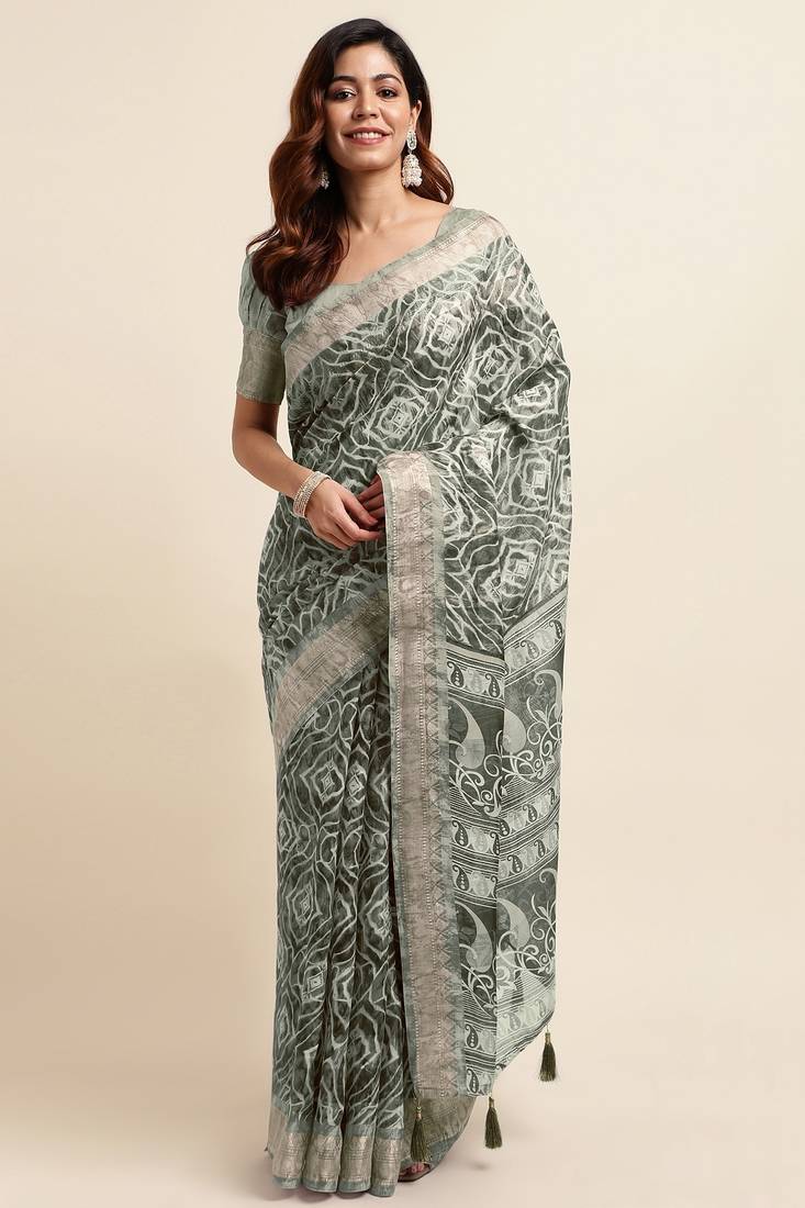 green shibori/tie & dye print cotton blend ready to wear saree with pocket | pre draped party wear saree
