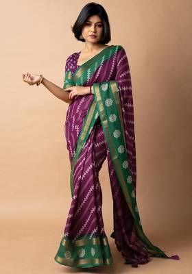 magenta stripes print cotton silk ready to wear saree | pre draped party wear saree 2