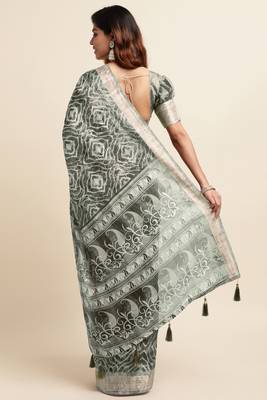 green shibori/tie & dye print cotton blend ready to wear saree with pocket | pre draped party wear saree 4