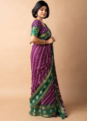magenta stripes print cotton silk ready to wear saree | pre draped party wear saree 3