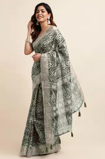 green shibori/tie & dye print cotton blend ready to wear saree with pocket | pre draped party wear saree