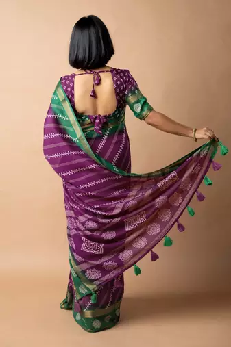 magenta stripes print cotton silk ready to wear saree | pre draped party wear saree