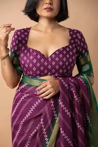 magenta stripes print cotton silk ready to wear saree | pre draped party wear saree