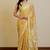 mustard paisley print chiffon ready to wear saree | pre draped party wear saree