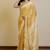 mustard paisley print chiffon ready to wear saree | pre draped party wear saree