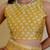 mustard paisley print chiffon ready to wear saree | pre draped party wear saree