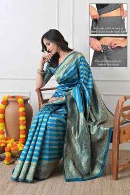 turquoise leheriya silk blend ready to wear saree | pre draped party wear saree 1