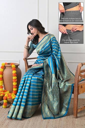 turquoise leheriya silk blend ready to wear saree | pre draped party wear saree