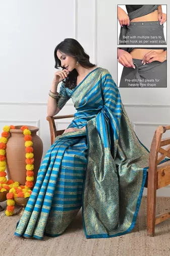 turquoise leheriya silk blend ready to wear saree | pre draped party wear saree