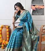turquoise leheriya silk blend ready to wear saree | pre draped party wear saree