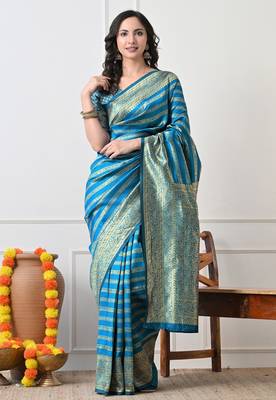 turquoise leheriya silk blend ready to wear saree | pre draped party wear saree 2
