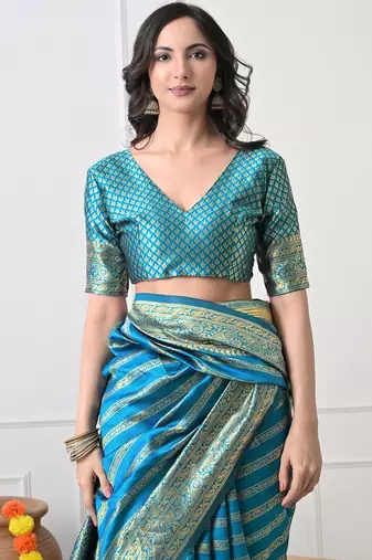 turquoise leheriya silk blend ready to wear saree | pre draped party wear saree