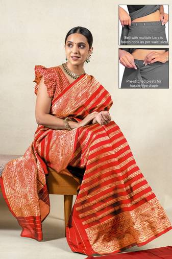 orange leheriya silk blend ready to wear saree | pre draped party wear saree