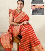 orange leheriya silk blend ready to wear saree | pre draped party wear saree