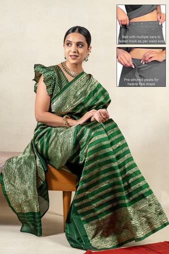 green leheriya silk blend ready to wear saree | pre draped party wear saree
