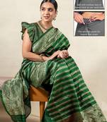 green leheriya silk blend ready to wear saree | pre draped party wear saree