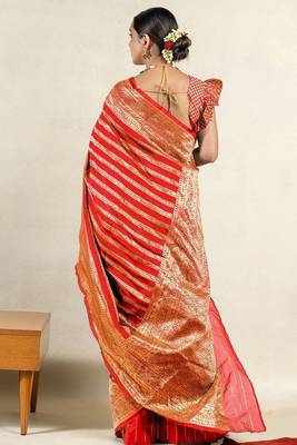 orange leheriya silk blend ready to wear saree | pre draped party wear saree 4