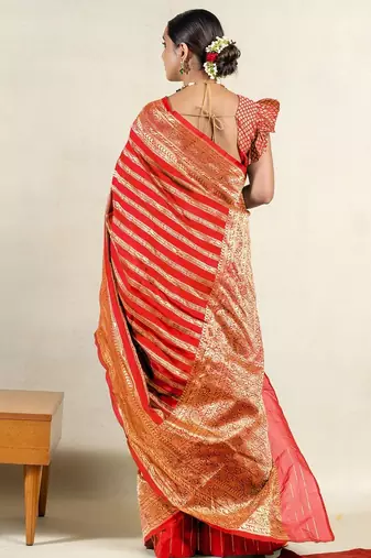 orange leheriya silk blend ready to wear saree | pre draped party wear saree