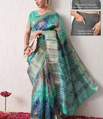 turquoise leheriya print silk blend ready to wear saree with pocket | pre draped party wear saree