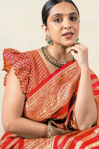 orange leheriya silk blend ready to wear saree | pre draped party wear saree