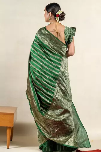 green leheriya silk blend ready to wear saree | pre draped party wear saree