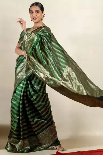green leheriya silk blend ready to wear saree | pre draped party wear saree