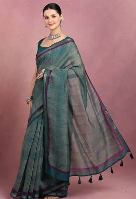 teal geometric print cotton blend ready to wear saree with pocket | pre draped party wear saree 3